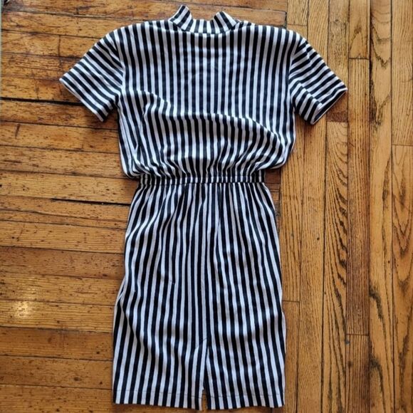 J.B. Wright Ltd. Petites Vintage Vertical Stripe Quarter Zip Midi Dress Size 7/8 - Picture 7 of 10